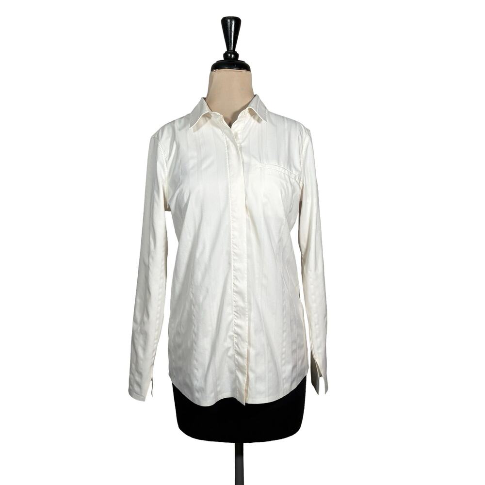 Athleta Urbanite Textured Button Up Shirt S Tide Stripe Sea Salt